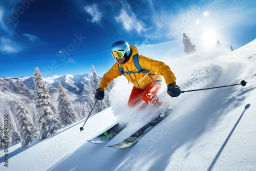 Downhill skiing, on snow-covered slopes