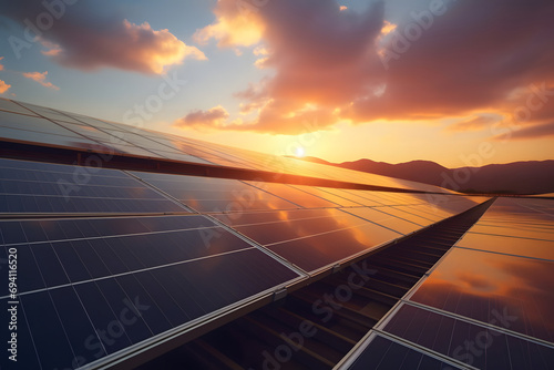 Beautiful view of solar panels and sunset.  © D