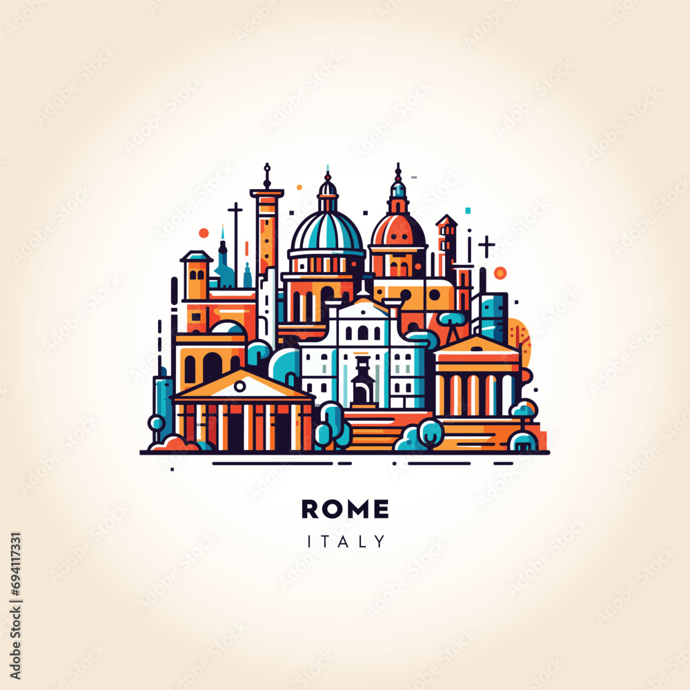 Roman Legacy: Colorful Vector Illustration of Rome's Historical Architecture