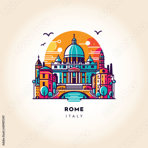 Roman Legacy: Colorful Vector Illustration of Rome's Historical Architecture