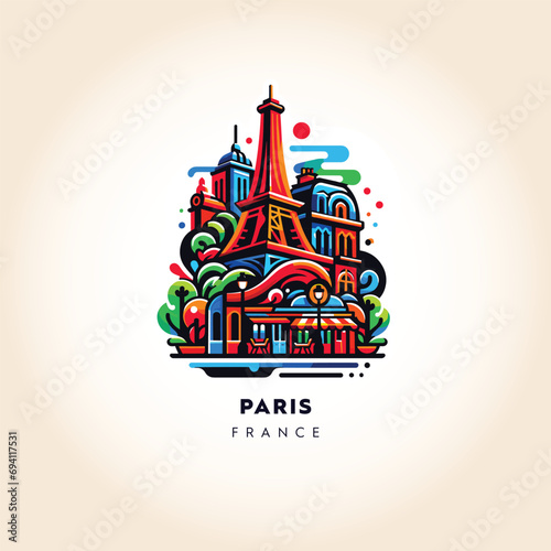 Stylized Vector of the Iconic Eiffel Tower and Cityscape of Paris