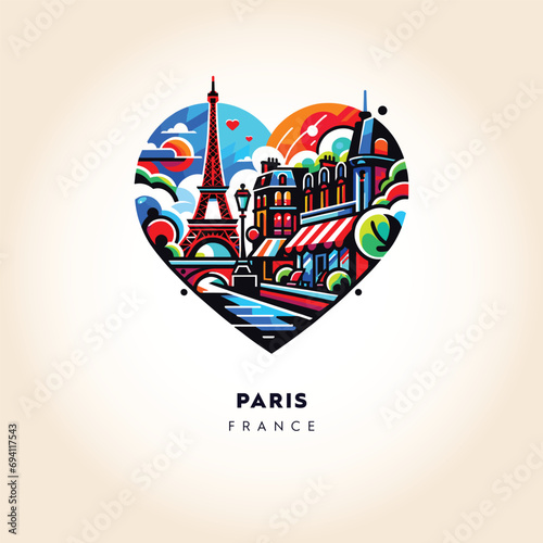 Stylized Vector of the Iconic Eiffel Tower and Cityscape of Paris