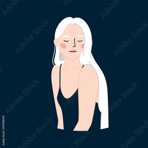 Vector illustration portrait of a beautiful albino girl. The concept of accepting yourself and your body. Body positivity.