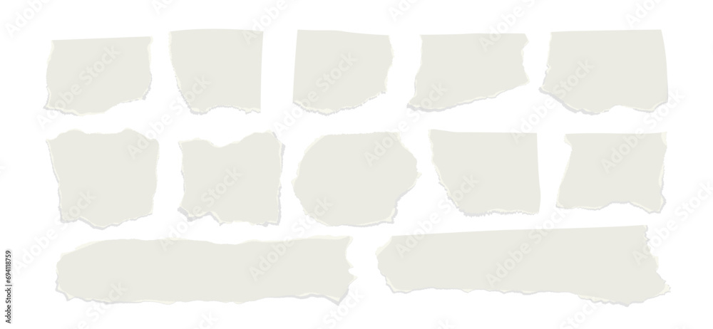 Set of torn ripped paper sheets isolated on a transparent background. Vector illustration. - obrazy, fototapety, plakaty 