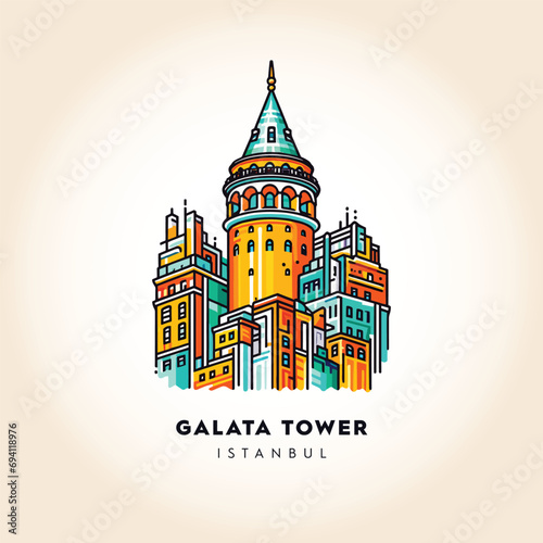 Galata Tower Majesty: Istanbul's Historic Landmark in Colorful Vector Art