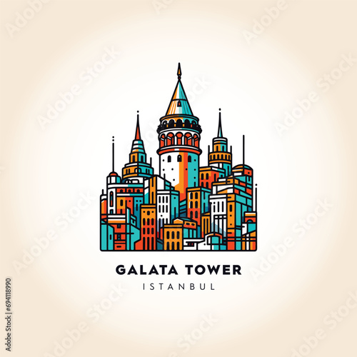 Galata Tower Majesty: Istanbul's Historic Landmark in Colorful Vector Art