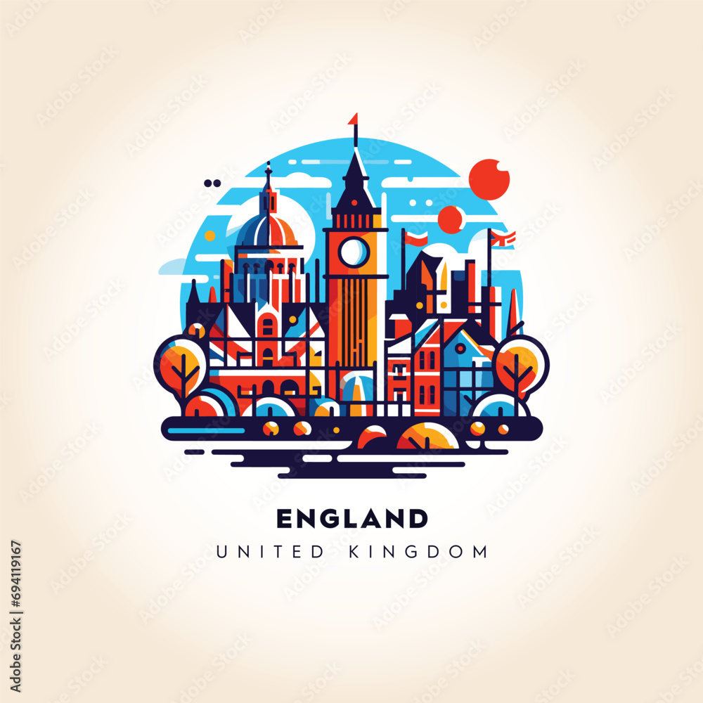 Naklejka premium England Skyline: Colorful Abstract Vector Illustration