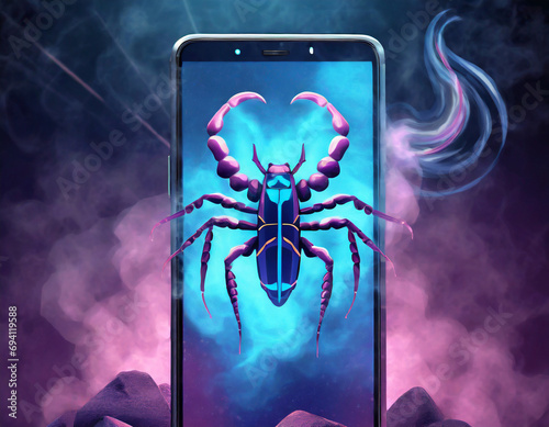 Scorpio on a smartphone in cyberpunk style