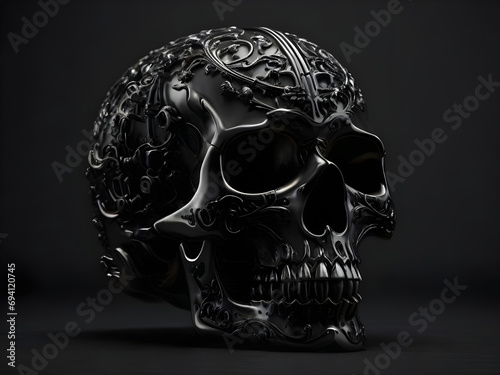 Black skull on a black background.  photo