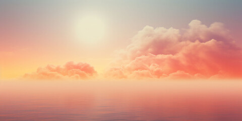 Crédence de cuisine Pantone 2024 Peach Fuzz A banner with a beautiful peach fuzz color shy with giant clouds and water. Fogy sea and sun beauty. Copy space  © Silga