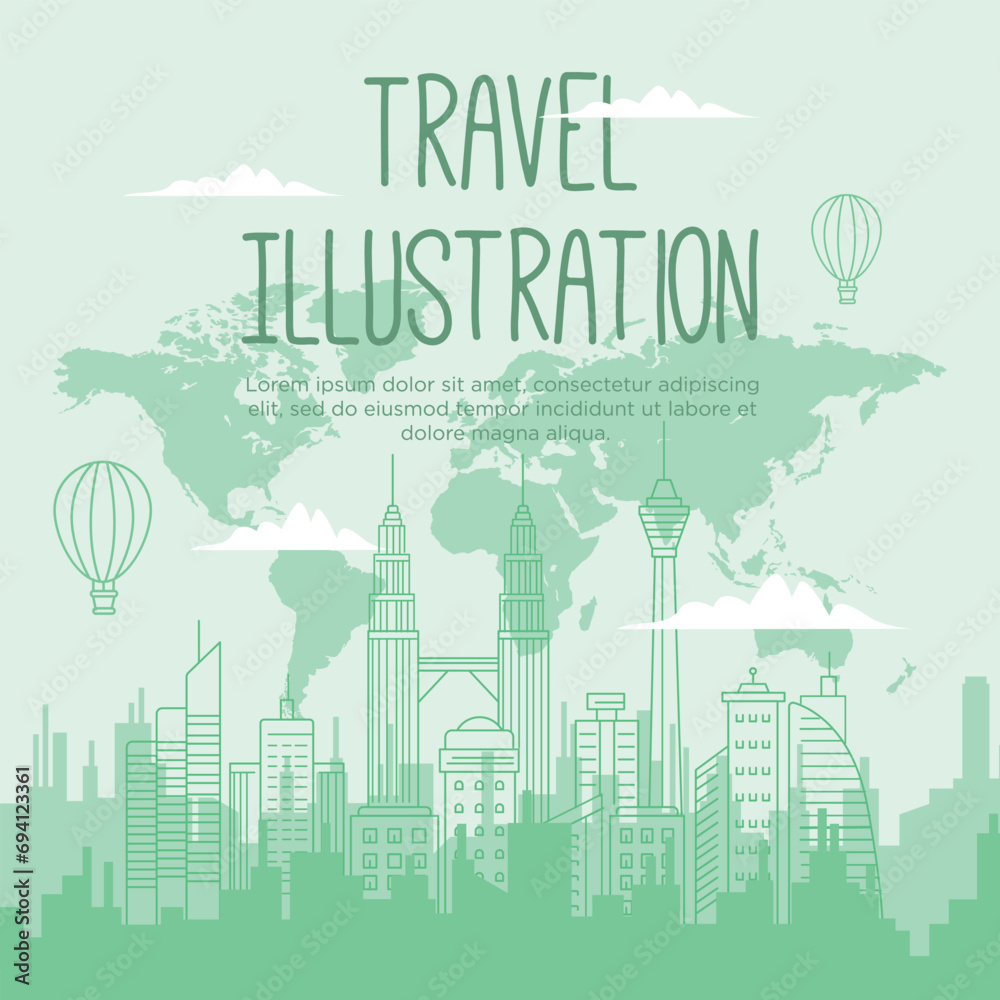 Fototapeta premium Hand drawn travel background. Travel illustration design