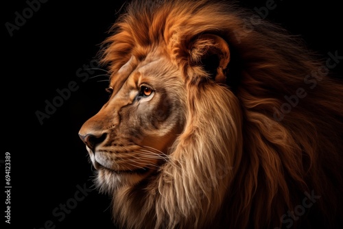 Portrait of a lion,side view in dark background