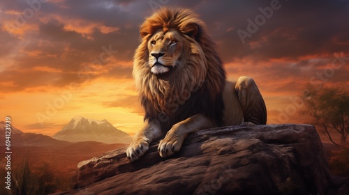 View of lion with nature background