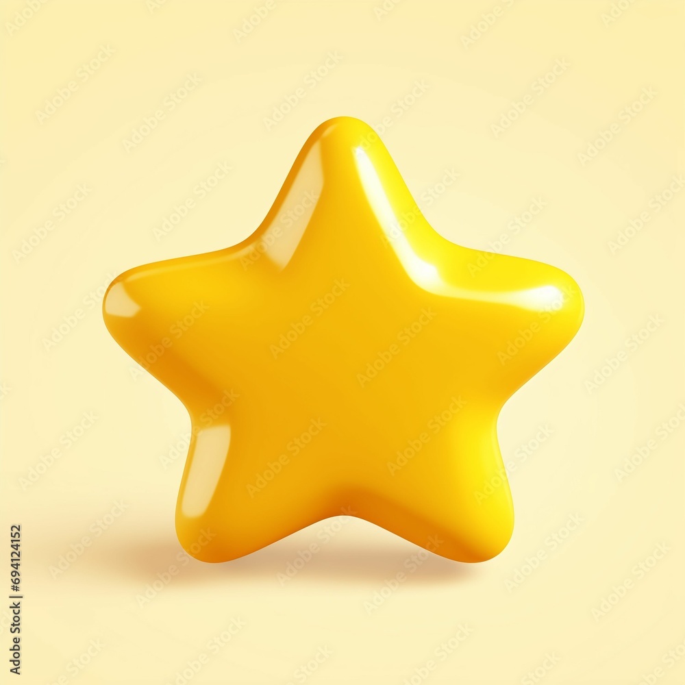 3d star icon. Five pointed shiny star isolated on yellow soft background. 3d star icon. Five pointed shiny star isolated on yellow soft background.