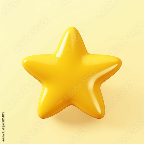 3d star icon. Five pointed shiny star isolated on yellow soft background. 