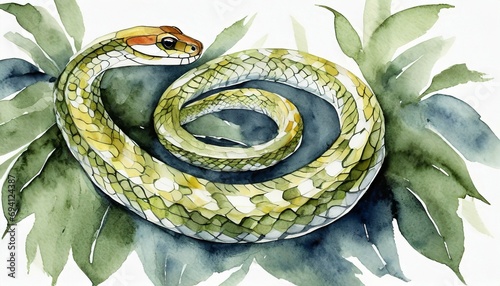 watercolor snake illustration on white background photo