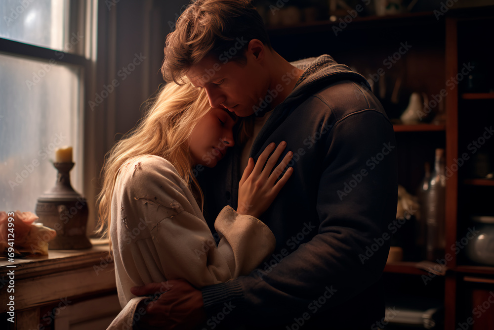 Family couple in arms and grief crying . A loving couple in each other's arms are crying and comforting each other through a shared loss Family couple in arms and grief crying . A loving couple in each other's arms are crying and comforting each other through a shared loss