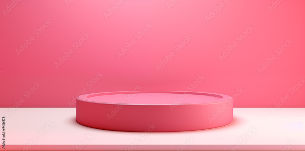 Product Podium, Pink Podium, Pink Background. 3D Illustration. Generative AI Product Podium, Pink Podium, Pink Background. 3D Illustration. Generative AI