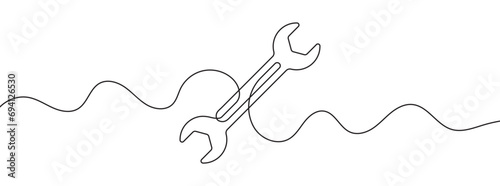 Continuous editable line drawing of wrench. Single line wrench icon. photo