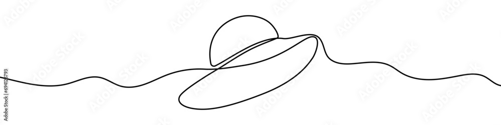 Continuous editable line drawing of sun hat. Single line sun hat icon. - obrazy, fototapety, plakaty 