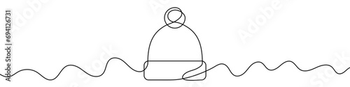 Continuous editable line drawing of warm hat. Single line warm hat icon.