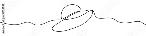Continuous editable line drawing of sun hat. Single line sun hat icon. photo
