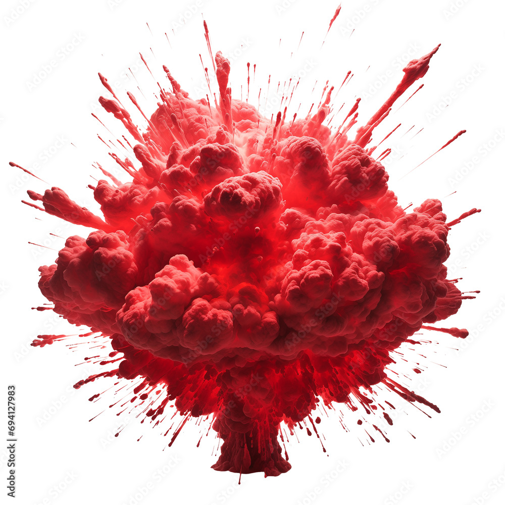 Red bomb explosion on transparent background. Generative AI