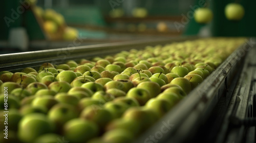 Fresh apples on conveyor belt