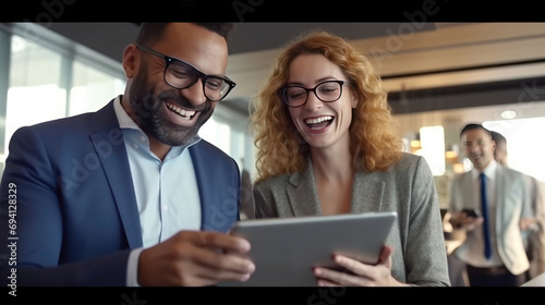 A woman and a man, delve into financial market discussions