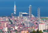 Aerial view of Batumi from above on a sunny day.