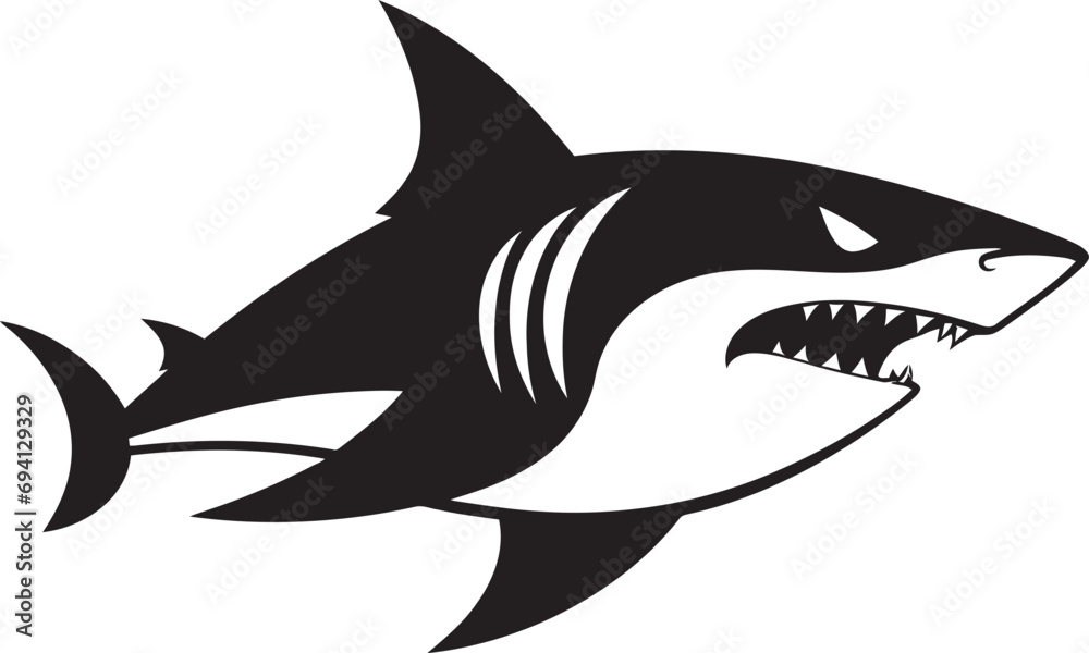 Naklejka premium Coastal Conqueror Revealed Logo Vector Design Majestic Shark Majesty Unveiled Iconic Emblem Design