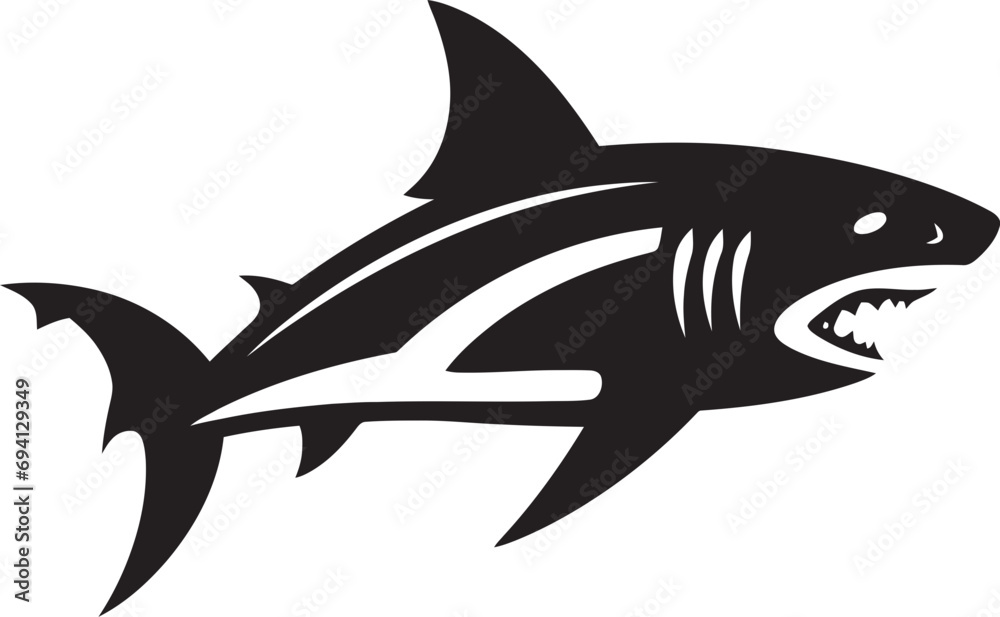 Obraz premium Savage Shark Silhouette Revealed Vector Logo Design Sharks Maritime Presence Unleashed Iconic Emblem Icon