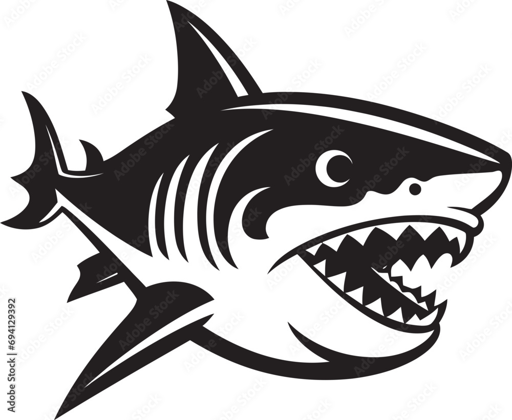 Fototapeta premium Coastal Conqueror Revealed Logo Vector Design Majestic Shark Majesty Unveiled Iconic Emblem Design