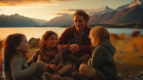 A family enjoying the beautiful summer atmosphere in New Zealand photo