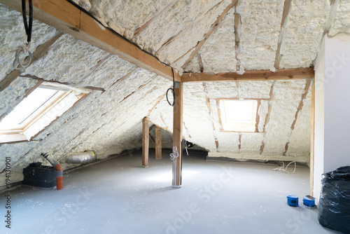 roof insulation in attic with modern foam