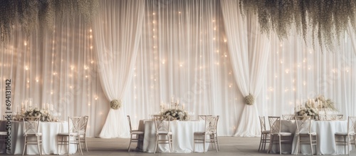 Indoor wedding reception with elegant decor photo