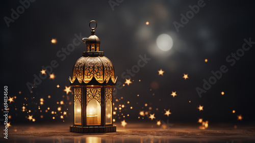 Ramadan Muslims of fasting, Islamic values, candle, lamp, food moon, prayer, reflection and community. spiritual growth, Eid al Fitr, self purification. banner copy space poster greeting card. photo
