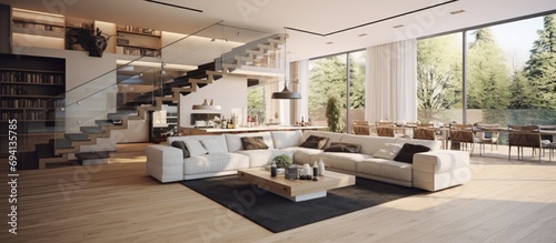 Luxurious duplex apartment with an open living room layout.