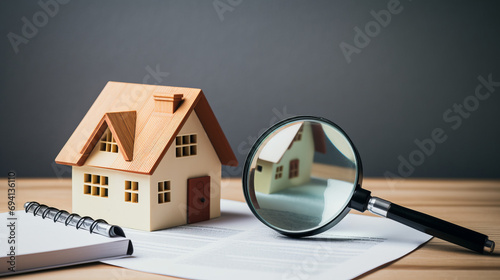 House model and magnifying glass with a checklist for home inspection