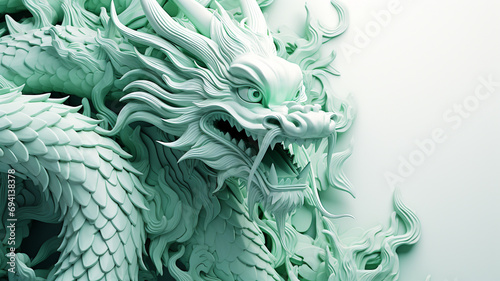 Green dragon symbol of chinese new year, tatsu, Eastern mythology, strength, wisdom and good luck. imperial authority and celestial energy culture and folklore zodiac sign banner poster copy space. photo