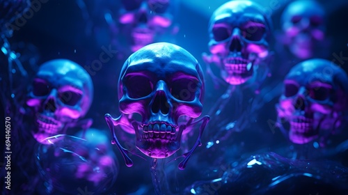 float of purple and blue and globular skulls photo