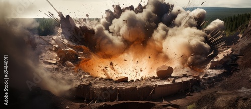 Explosive blast in open-pit mine