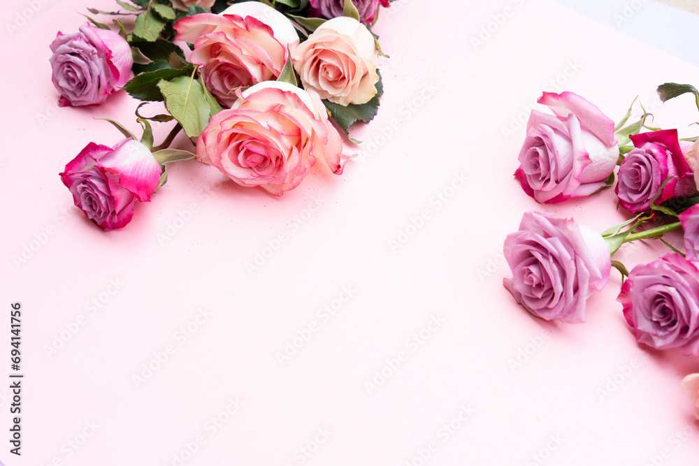 wedding or mothers day background, bouquet over plain pink background