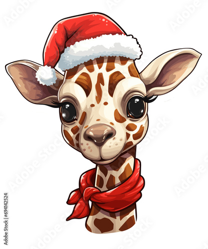 niedliche Giraffe mit Weihnachtsmütze, roter Schal,
Weihnachtsgiraffe