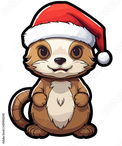 Wiesel mit Weihnachtsmütze ohne Hintergrund, Weihnachtswiesel,