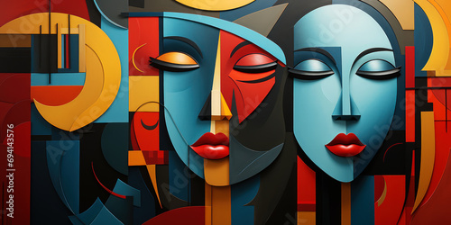 Geometric faces abstraction backdrop