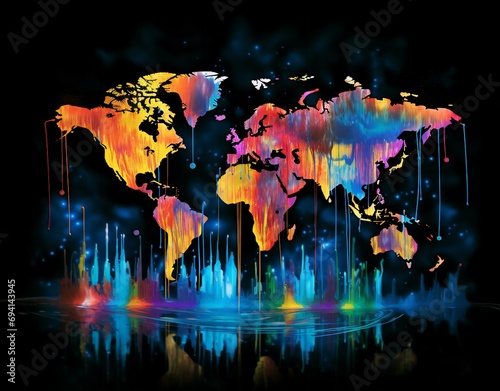 A Vibrant Neon Map of the World