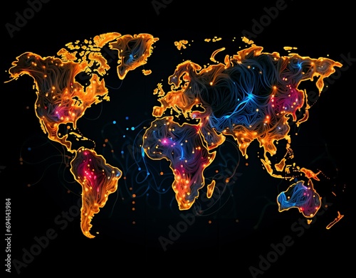 A Vibrant Neon Map of the World