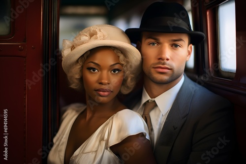 Couple on Romantic Vintage Train Ride