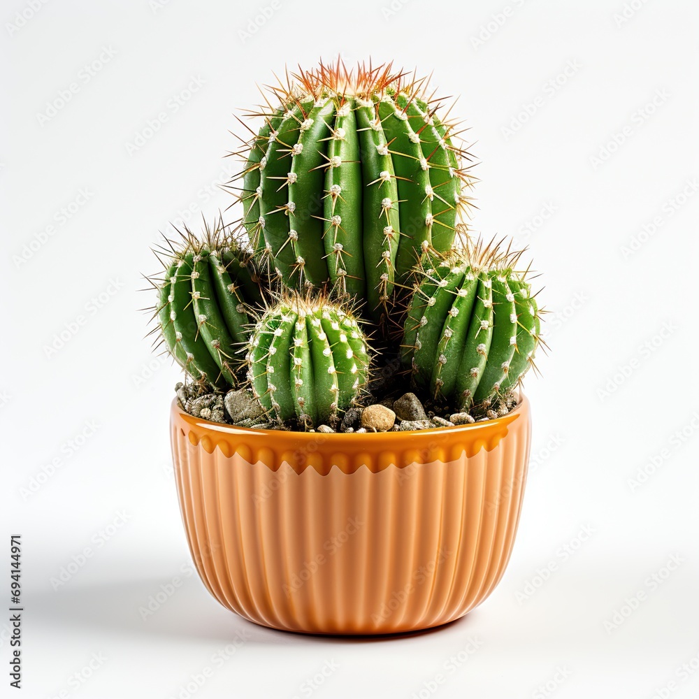 Small cactus houseplant in a pot isolated on white background. 3d illustration. Small cactus houseplant in a pot isolated on white background. 3d illustration.